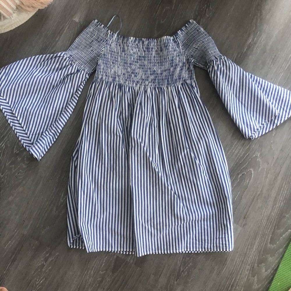 Zara blue/white striped strapless dress